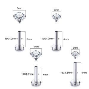 Gioielli Personalizzati per Piercing al Labbro da Matrimonio, in Acciaio Inossidabile Placcato Oro, con Filettatura Interna e Zircone Rotondo con Incastonatura a Griffe - Product Image 2