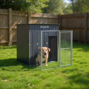 บ้านสุนัขขนาด 65x98.8x71.3 นิ้ว ทำจากเหล็กชุบสังกะสี พร้อมรั้วสำหรับเลี้ยงสัตว์เลี้ยงกลางแจ้ง เฟอร์นิเจอร์สำหรับสัตว์เลี้ยงพันธุ์ใหญ่ สไตล์โมเดิร์น - Product Image 2