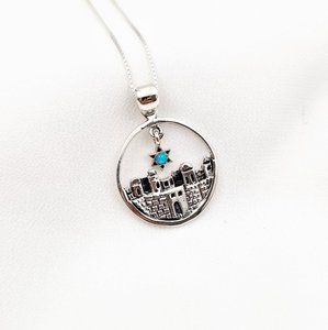 Venta al por mayor de alta calidad azul ópalo ESTRELLA DE <span class=keywords><strong>David</strong></span> collar mujeres 316l Acero inoxidable plata joyería Ciudad Vieja Jerusalén collar - Product Image 6