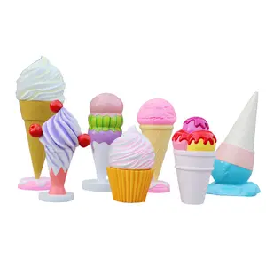 Theme Park Outdoor Decor Large Fiberglass Ice Cream Cone chairs and table Standing Resin Statues For Mall Decoration