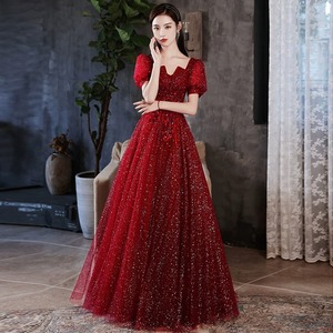 Red Evening Gown Women Sweetheart Neckline Natural Waist Glitter A Line For Coming Of Age Ceremony - Product Image 1