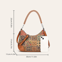Tas Hobo Wanita Fashion Grosir Berbahan PU Cork Ramah Lingkungan, Tas Selempang Cetak Vintage Kustom untuk Penggunaan Sehari-hari