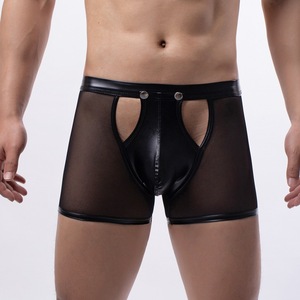 Boxer da Uomo Eleganti e Sexy in Rete, Intimo Unico con Dettagli Traforati, Patchwork in Ecopelle, Vita Bassa, Intimo Esotico Maschile per Club - Product Image 2