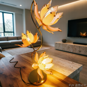 Lampe de table Lotus rose avec abat-jour en verre réglable, tige en métal, veilleuse décorative pour chambre à coucher - Product Image 5