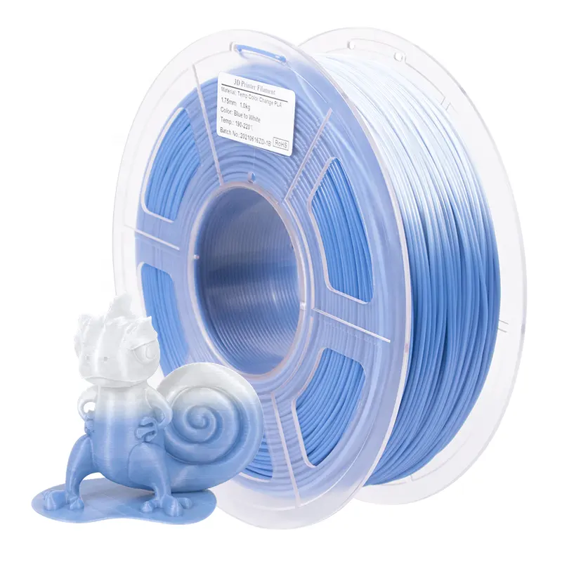 Isı reaksiyonu PLA 3d filament tedarikçisi pla filament 1.75mm 1kg 3d baskı sarf malzemeleri fabrika mavi beyaz