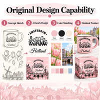 Mug Keramik Tulip Belanda Amsterdam, Cangkir Kopi Enamel Pink Personalisasi, Pemasok untuk Toko Suvenir