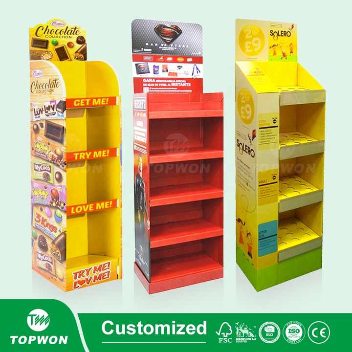 Custom Supermarket Retail Paper Display Racks 4 Tier Cardboard Pop up ...