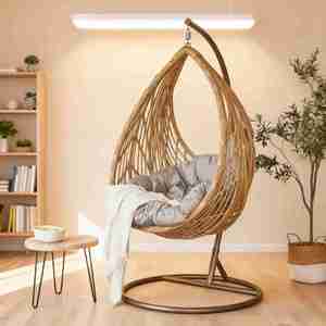 Sedia a dondolo sospesa in rattan per interni ed esterni, tipo nido d'uccello, per balcone, casa, tempo libero, camera da letto per ragazze, amaca - Product Image 5