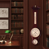 Termometer Barometer Hygrometer DJ Ambient Weather DWS2408 Pengukur Suhu & Kelembapan dengan Skala Kayu Ceri