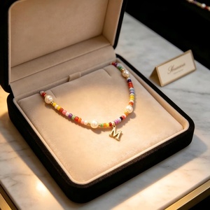 Collier de perles miniatures arc-en-ciel avec breloque initiale creuse de 26 lettres en acier inoxydable, personnalisable avec nom, pour femme, empilable - Product Image 5