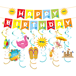 Set de Decoración Desechable de Lujo para Fiestas de Cumpleaños en la Playa o Piscina, con Pancarta de Papel y Adornos Colgantes - Product Image 4