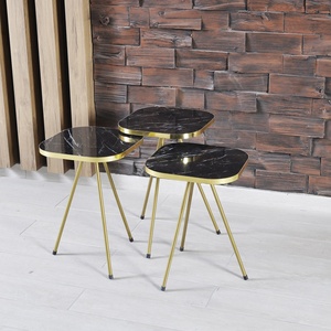 FurnatureDesign Modern 3-Piece Nesting Tea Table <b>Set</b> <b>Square</b> Coffee Table with Golden Metal Leg Factory Price Direct - Product Image 4