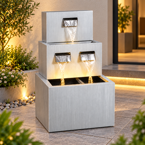 Fontana d'Acqua Moderna <span class=keywords><strong>da</strong></span> Esterno in Metallo con 3 Uscite a Cascata e Luce LED per <span class=keywords><strong>Giardino</strong></span>, Patio e Decorazione Hotel - Product Image 3