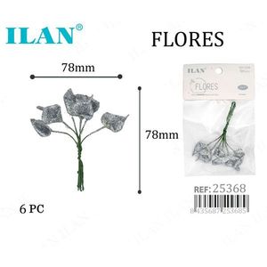 ดอกคาลล่าลิลลี่สีเงินประกายกลิตเตอร์ ขนาด 78 มม. 6 ดอก ดอกไม้แห้ง - Product Image 1