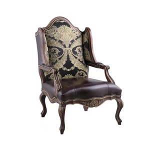 Kursi Sofa tunggal kayu polos gaya Eropa, kursi santai sandaran tinggi bahan kulit Retro, kursi sandaran kaki untuk ruang tamu - Product Image 4