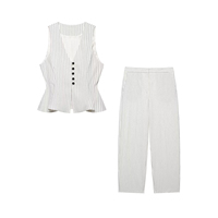 GX7711 Nouvelle Collection 2026 – Ensemble 2 Pièces Haut Rayé Sans Manches Col V et Pantalon pour Femme – Vêtements de Rue Tendance de Haute Qualité