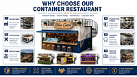 Restaurant conteneurisé fixe avec salle à manger sur le toit, cuisine double étage personnalisée, café-bar, projet de kiosque alimentaire
