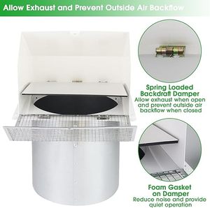 Capot d'évacuation mural en acier galvanisé blanc de 4 pouces avec grille/amortisseur pour la ventilation des cuisinières extérieures – Style moderne - Product Image 2