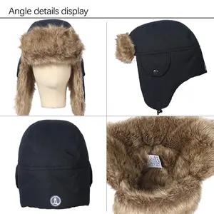Down Winter Windproof Fur Russian Sports Head Ushanka Trapper Aviator Ear Cover Fur Flaps Bomber Hat