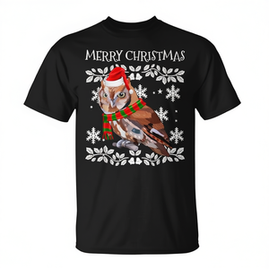 T-shirt noir motif hibou de Noël, design festif, pour les fêtes - Product Image 2