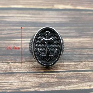 Nuevo anillo Retro Punk de acero de titanio pulido Navy Ship Anchor anillo de hombre - Product Image 6