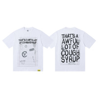 T-shirt Homme Vintage en Coton Pur à Manches Courtes Style Américain avec Imprimé Cartoon 'THAT'S AWFUL LOT COUGH SYRUP' – Vente en Gros Tendance