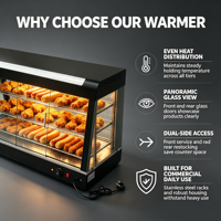Vitrine chauffante électrique commerciale à 3 niveaux pour snacks, hauteur réglable, prix usine
