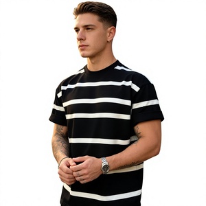 Camiseta de Manga Corta para Hombre, Talla Grande, Teñida con Hilo, a Rayas, Cuello Redondo, Informal, de Punto, Corte Regular, Antiarrugas, Diseño Estampado - Product Image 4