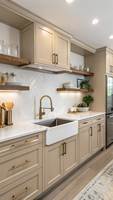 Meuble de cuisine shaker sur mesure, armoires de cuisine modernes style farmhouse peintes avec charnières DTC à fermeture douce et îlot central