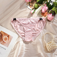 Culottes pour femmes en soie glacée Taille moyenne Culotte triangle à nœud avec entrejambe en coton, Sous-vêtements sexy confortables pour filles