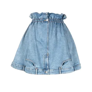 Denim skirt OEM high quality cotton paper bag waist edge denim skirt fashion casual high waist flared skirt for women