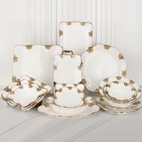 Ensemble de bols carrés en céramique dorée à motifs floraux, 4,5/5,5/6,5/8,5 pouces, vaisselle décorative pour salade, pâtes et décoration de table
