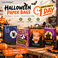 Sacs en papier kraft d'Halloween avec poignées, sacs de courses personnalisés avec logo pour bonbons, friandises, cadeaux et emballages de vente au détail saisonniers