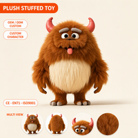Peluche personnalisée à motif, jouet en peluche à poils longs, personnage monstre cornu pour les marchandises de la convention de bandes dessinées