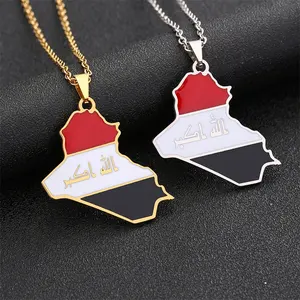 New Iraq Map Necklace Men Women Stainless Steel Map Pendant Enamel Gold Plating Customized National Map Necklace