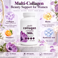 Capsules de collagène multi-sources OEM/ODM (types I, II, III, X) avec peptides de collagène, extraits végétaux, biotine, vitamines, anti-âge, riches en protéines pour adultes
