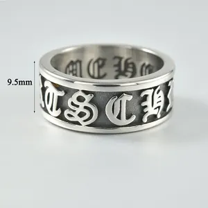 316L Stainless Steel Vintage Man Thumb Ring 6 Characters Mantra Sanskrit Band Man Rings Finger Ring For Men