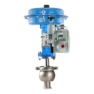 Vanne de régulation sanitaire pneumatique à angle PN32 en acier inoxydable 316 à membrane simple avec commande 4-20 mA - Product Image 4