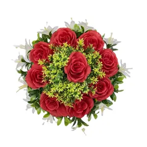 YP0020中国制造廉价批发鲜花婚礼红玫瑰人造花花环带叶子
