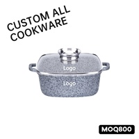 Cazuela cuadrada de aluminio fundido a presión de diseño clásico de 22cm, olla para sopa, cazuela de cocina con revestimiento de piedra antiadherente de granito