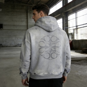 Sudadera con capucha gris tie-dye con cremallera y bolsillo canguro para hombre, estilo urbano, informal, holgada - Product Image 3