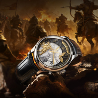 Reloj de Pulsera Lucky Harvey Nuevo Original Genghis Khan Dial para Hombre, de Lujo, Resistente al Agua 5ATM, Correa de Cuero, Cristal de Zafiro, ZLS504