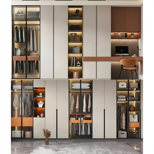 Armoire moderne de luxe en bois avec lumières meubles sur mesure Walk in closet porte en verre garde-robe conceptions pour le stockage de chambre à coucher - Product Image 1
