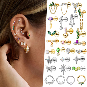 Toposh Piercing Labret in Titanio ASTM F136 con Zircone a Fondo Piatto e Filettatura Interna per Labbra, Cartilagine e Orecchie - Gioielli per Piercing Corpo - Product Image 2