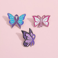 En gros, Épinglette en émail et badge métallique en forme de ruban de sensibilisation au cancer du sein (motif papillon), rose, violet, bleu, pour cadeau caritatif et décoration