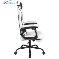 Chaise de jeu pour ordinateur, moderne, luxueuse, réglable, en cuir PU, pivotante, avec cadre en acier blanc, confortable et économique