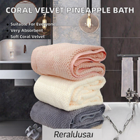 Serviette de bain rectangulaire en velours corail motif ananas, douce, absorbante, jetable, pour usage domestique