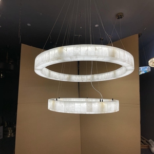 <span class=keywords><strong>Lampadario</strong></span> RIVAGE a <span class=keywords><strong>Doppio</strong></span> Livello Rotondo in Ottone e Alabastro, Luce Bianca Calda 2700K, Voltaggio Universale, a Risparmio Energetico, 60-48kg - Product Image 1