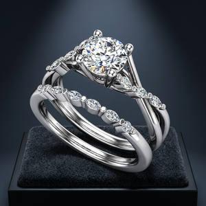 Anillo de Diamantes Cultivados en Laboratorio, Corte Redondo y Marquesa, Certificado por IGI, en Oro de 10K, 14K, 18K, Plata 925, 935, Joyería Fina - Product Image 1