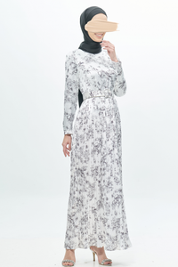 SIPO-Abaya de manga abombada con cinturón para mujeres musulmanas, Abayas de satén blanco y negro, estilo moderno y elegante, 2022 - Product Image 2
